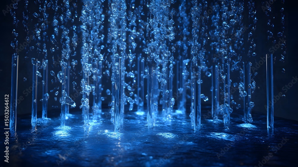 Poster water pouring from a fountain creating a beautiful cascade with dynamic movement and light reflectio