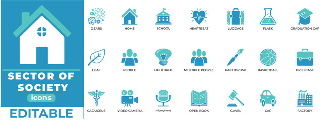 Editable sector of society icons with clean, modern vector design