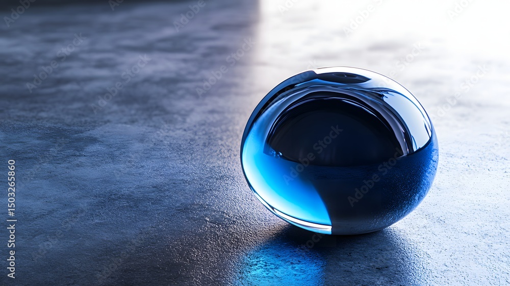 Poster a delicate glass ball resting on a table reflecting light and creating intriguing visual effects and