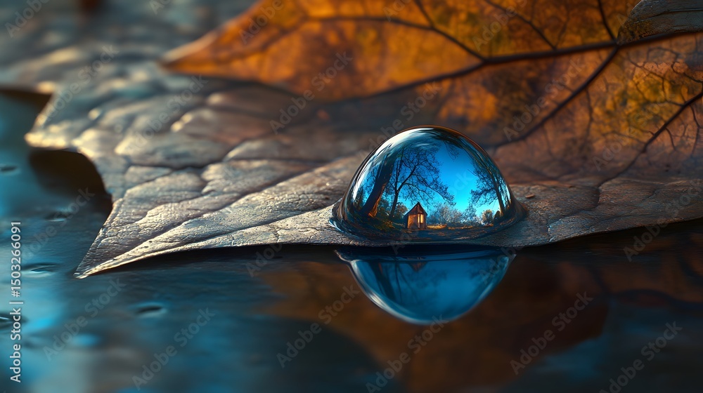 Poster leaf adorned with a water drop capturing the essence of nature in a beautiful and serene setting