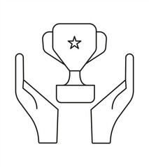 trophy icon, hand symbol holding trophy, isolated on white background, vector illustration.