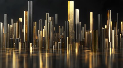 Abstract city skyline, gold & silver towers