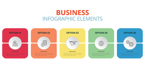 Business Infographic Elements with 5 Steps or Options for Presentations and Marketing