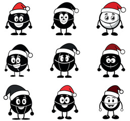 Christmas Basketball Emoji Characters with Santa Hats – Festive Holiday Sports Icons