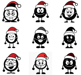 Christmas Basketball Emoji Characters with Santa Hats – Festive Holiday Sports Icons