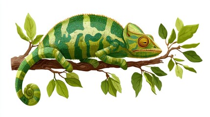 Detailed illustration of a chameleon on a branch