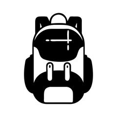 Graphic illustration of a simple black and white backpack for carrying items