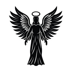 One Line Angel Drawing with Wings and Halo