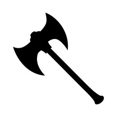 A Black Silhouette Depicts a Double Bladed Battle Axe on White Background