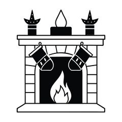 Christmas Fireplace with Hanging Stockings in One Line Art