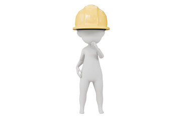 3d a man with safety helmet worker icon. Minimal Cartoon character construction worker holds yellow safety helmet. Construction site concept. human construction worker looking for a solution.3d render