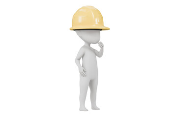 3d a man with safety helmet worker icon. Minimal Cartoon character construction worker holds yellow safety helmet. Construction site concept. human construction worker looking for a solution.3d render