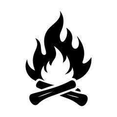 Campfire vector illustration with burning logs and high rising flames emblem