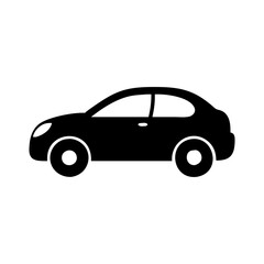 Black silhouette of a small hatchback car on a white background