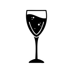 Elegant black silhouette of a wine glass containing bubbly liquid