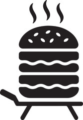 Silhouette vector EPS of a burger being grilled with flames, perfect for BBQ themes, restaurant branding, cookout events, and food promotions.
