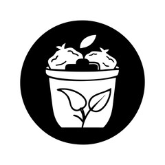 Black and white icon of a plant in a flower pot