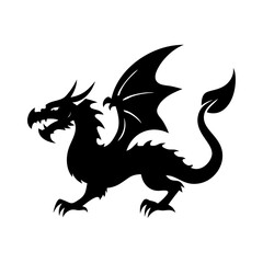 Majestic Black Dragon Silhouette with Fierce Expression and Powerful Stance Artwork