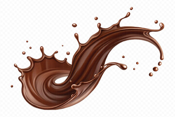 realistic liquid chocolate splash in wave style isolated on transparent background