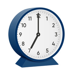 It is seven oclock, 7 oclock, 07 00, 19 00, 7 am, 7 pm, Realistic 3d illustration dark blue table clock png transparent