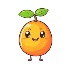 Cartoon orange with a smile and leaves illustration on isolate background