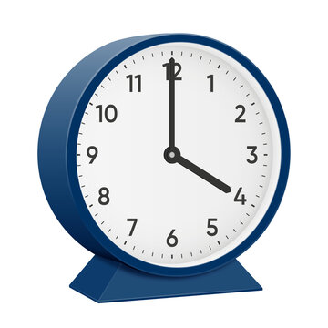 It is four oclock, 4 oclock, 04 00, 16 00, 4 am, 4 pm, Realistic 3d illustration dark blue table clock png transparent