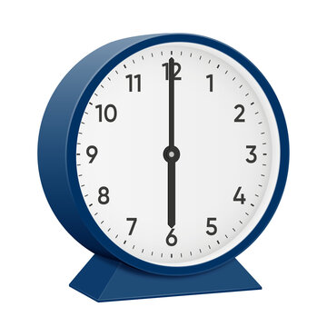It is six oclock, 6 oclock, 06 00, 18 00, 6 am, 6 pm, Realistic 3d illustration dark blue table clock png transparent