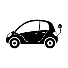Minimalist black and white electric car design with charger attached to it