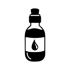 Stylized bottle of liquid with a drop emblem, medical solution, ink, or chemical