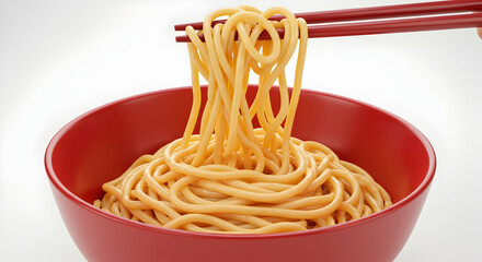 Delicious Noodles in Red Bowl Chopsticks Asian Cuisine Food Photography Restaurant Menu