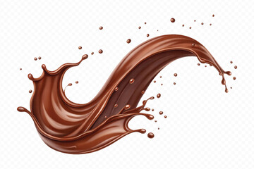 realistic liquid chocolate splash in wave style isolated on transparent background