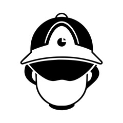 Abstract minimalist fireman illustration with retro helmet design in black and white