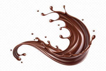 realistic liquid chocolate splash in wave style isolated on transparent background