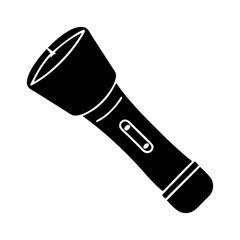 A simple solid black silhouette of a flashlight with a switch