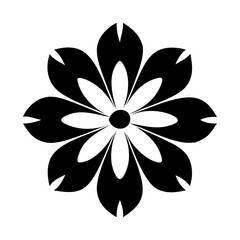 Stylized Black Flower with Rounded Petals and a Central Disk Design