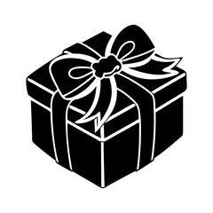 Solid black silhouette of a gift box tied with a large bow