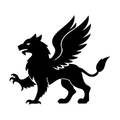 Majestic black griffin with outstretched claw, poised for flight in heraldic design