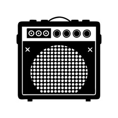Monochrome Illustration of a Classic Guitar Amplifier with Detailed Speaker Grill
