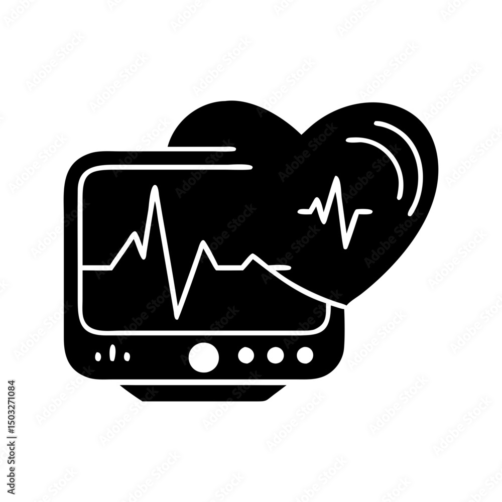 Poster cardiac monitor displaying heart rate with a symbolic heart overlaying screen
