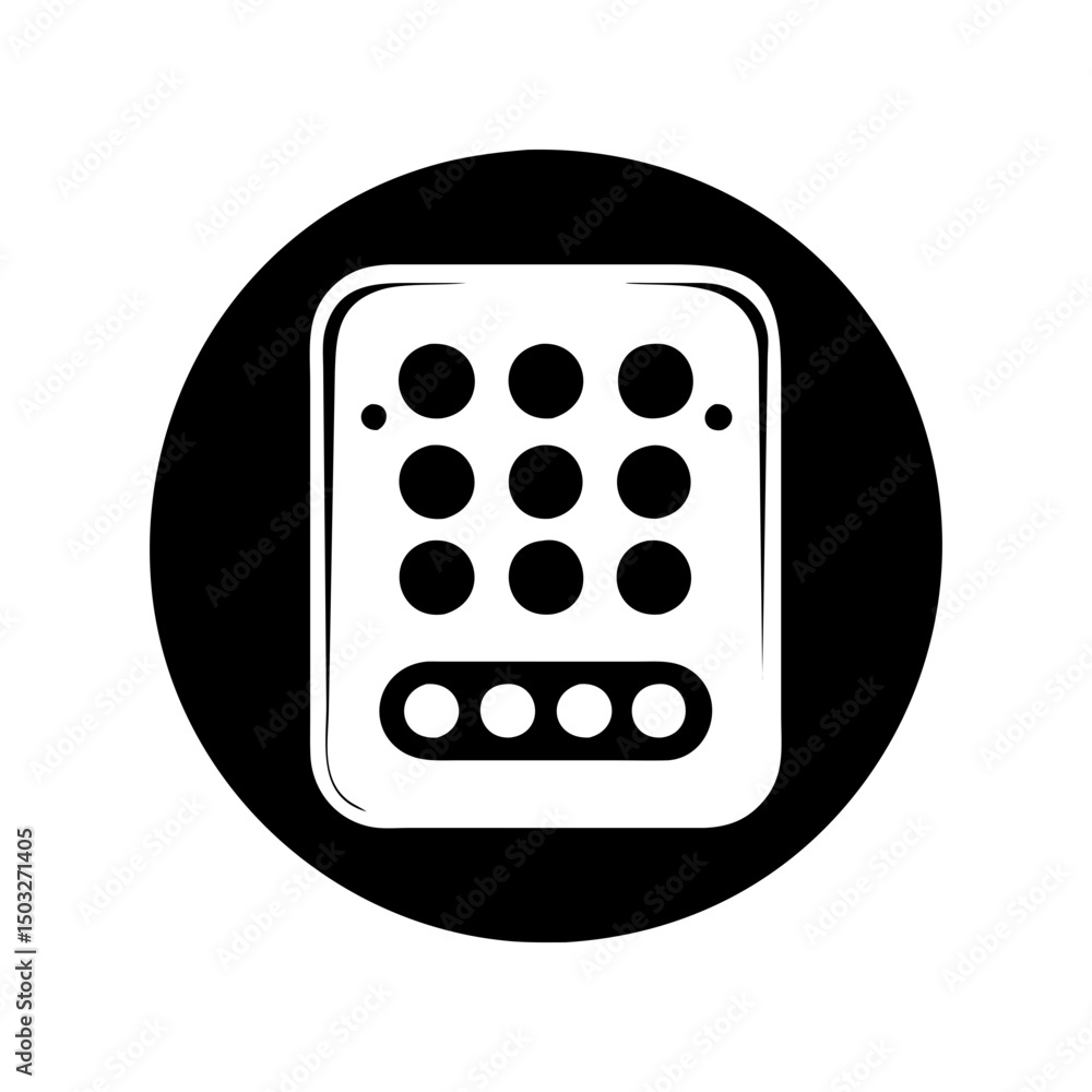 Aufkleber simple geometric keypad with circular buttons against a black background design