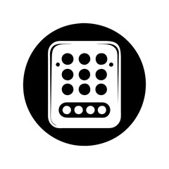 Simple geometric keypad with circular buttons against a black background design