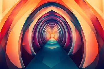 Abstract Colorful Tunnel Pathway Leading to Light