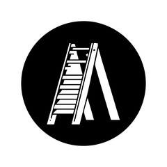 Monochrome ladder icon in a black circle with a simple design