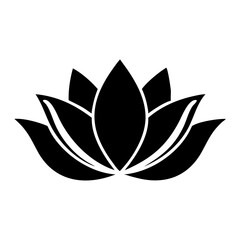 Black and white elegant stylized lotus flower blossom design icon graphic