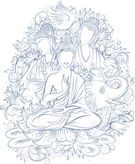 Lord Buddha in meditation for Buddhist festival of Happy Buddha Purnima Vesak