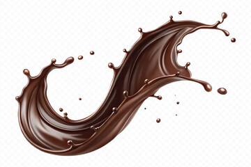 realistic liquid chocolate splash in wave style isolated on transparent background