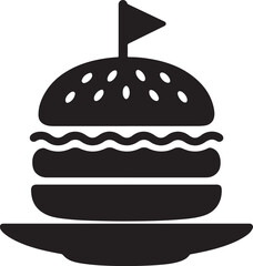 Silhouette vector EPS of a burger on a plate, perfect for restaurant menus, food service branding, and fast food promotional designs.