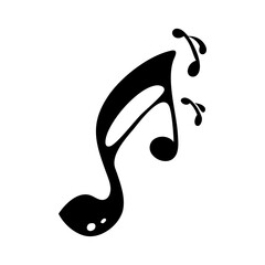 Stylized Musical Note with Floating Quavers in Black and White Illustration