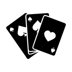 A minimalist illustration of three playing cards featuring the spade and heart suits