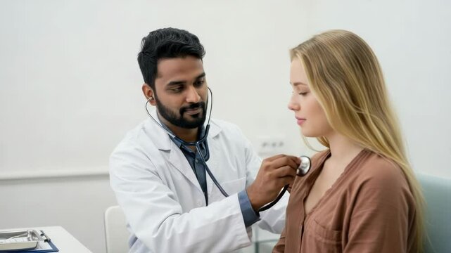Doctor examining patient with stethoscope